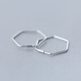 925 Sterling Silver Hexagon Hoop Earrings